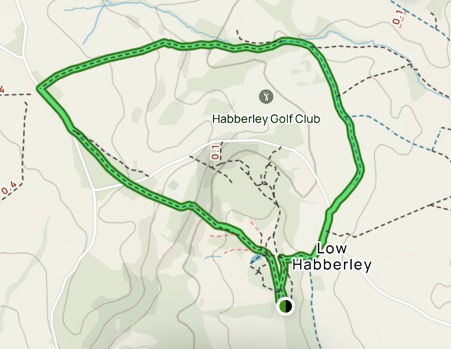 Dog walking route map of Habberly Valley, Worcestershire