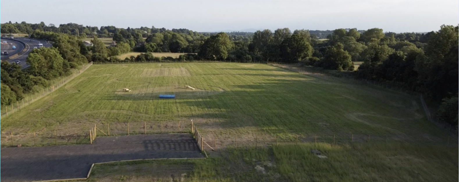 Wychbold Walkies secure dog field near Kidderminster aerial view of 6 acre enclosed field
